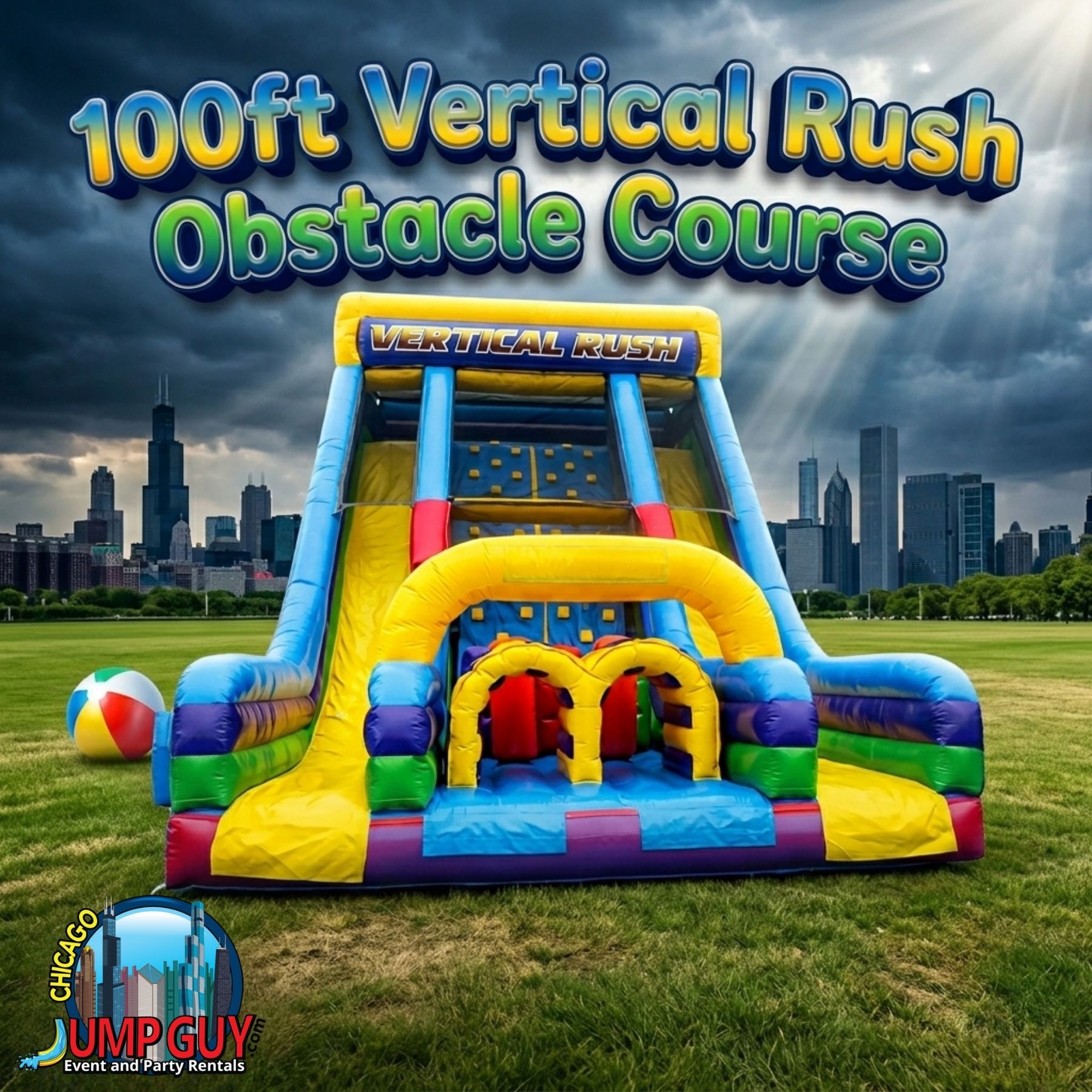 100-foot Vertical Rush commercial obstacle course rental for Downers Grove IL school district field days and park events