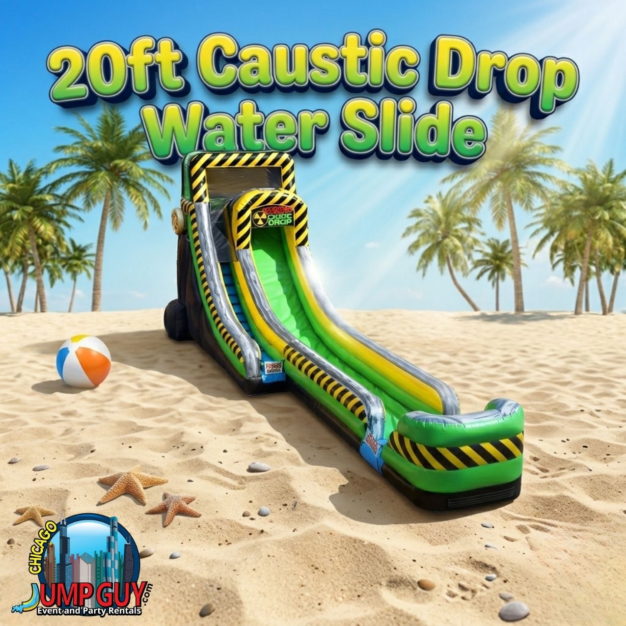 20-foot Caustic Drop water slide with foam machine rental for Downers Grove IL block parties and summer events in 60516