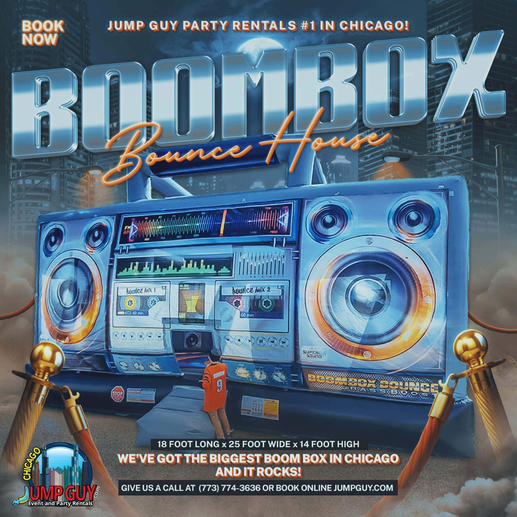 Boombox novelty bounce house rental product card for Downers Grove IL birthday parties — number one in Chicago