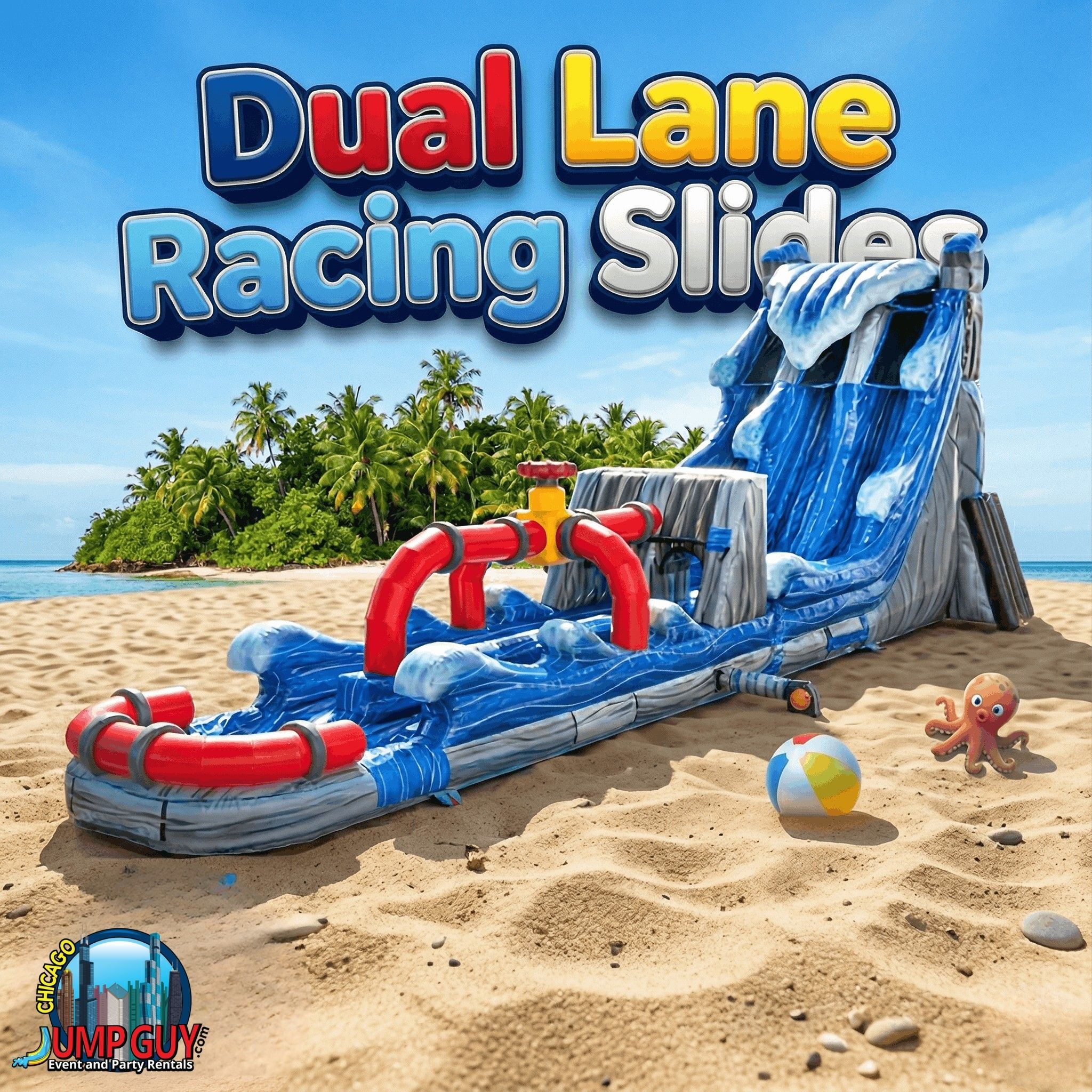 Dual lane racing inflatable water slide rental for Downers Grove IL park district events near McCollum Park and school carnivals in 60516