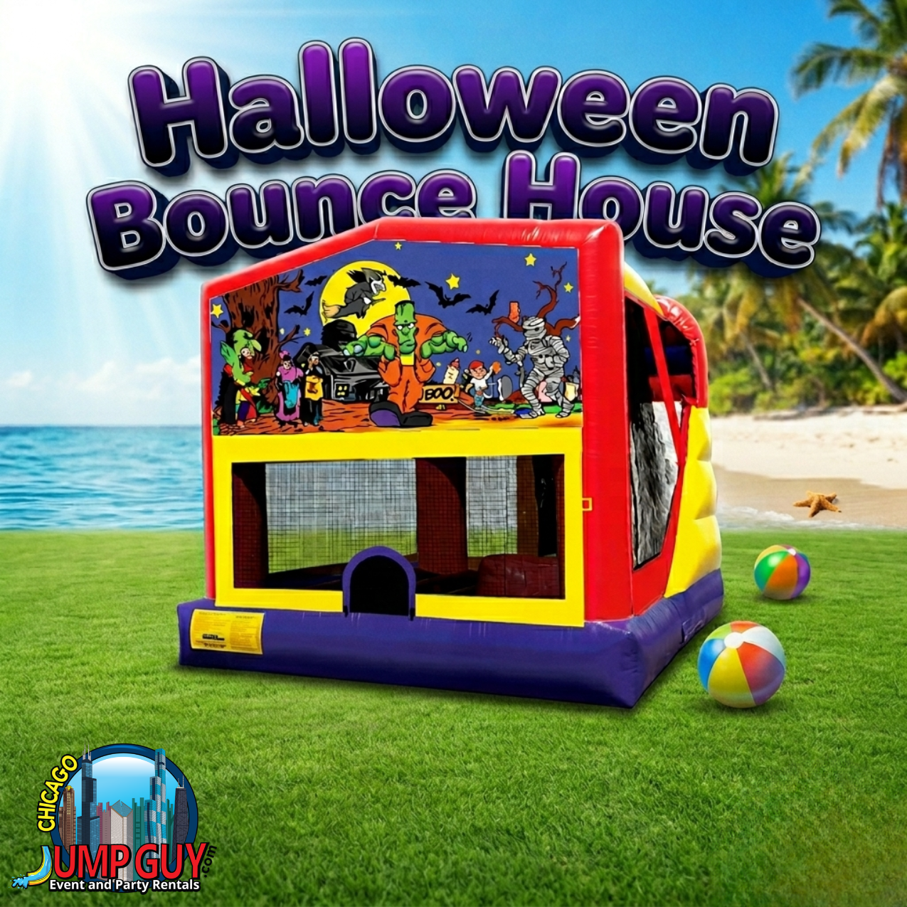 Halloween themed seasonal bounce house rental for school events church festivals and fall celebrations in Downers Grove IL