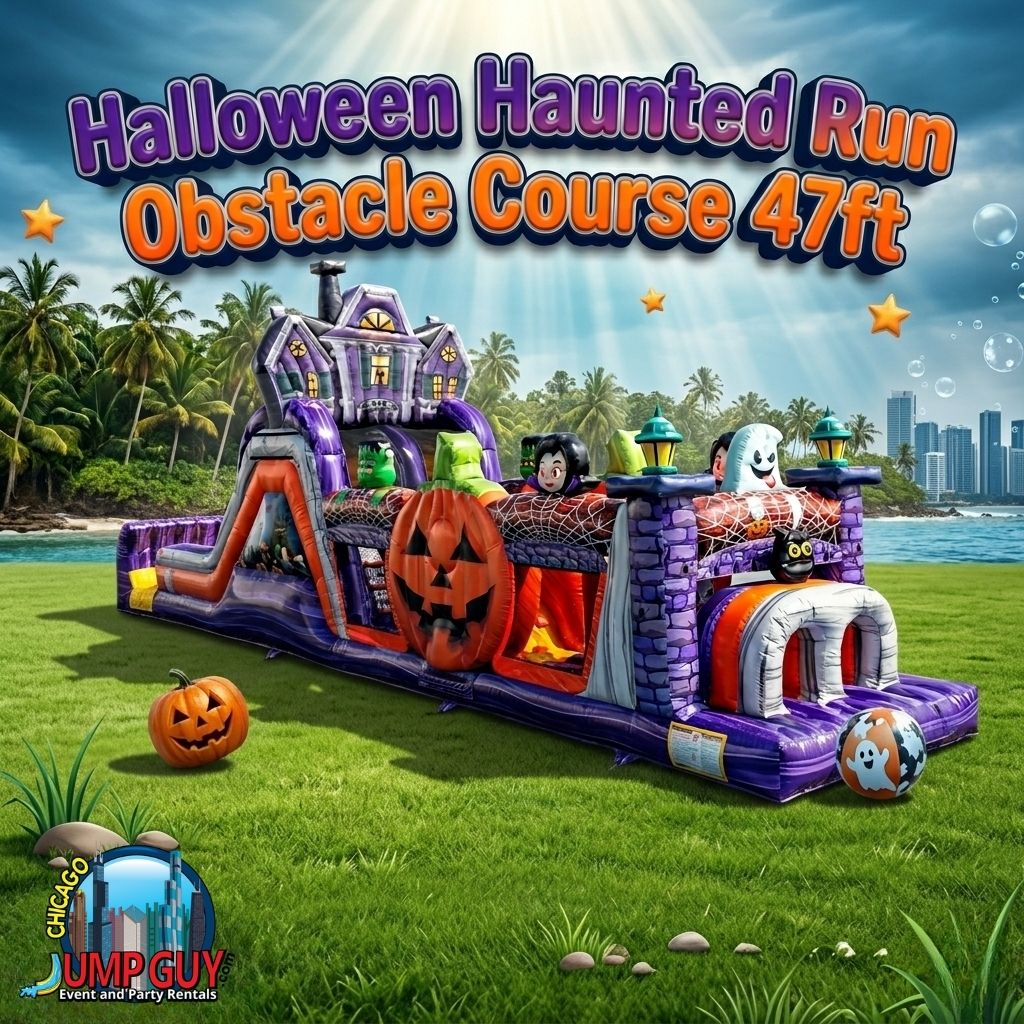 Halloween Haunted Run 47-foot themed obstacle course rental for Downers Grove IL District 58 school Halloween carnivals and church festivals