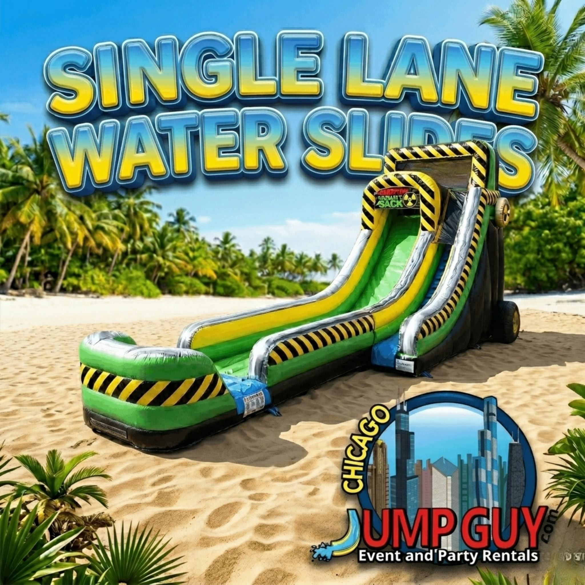 Single lane inflatable water slide rentals for Downers Grove IL residential backyards in 60515 along Highland Avenue and Maple Avenue