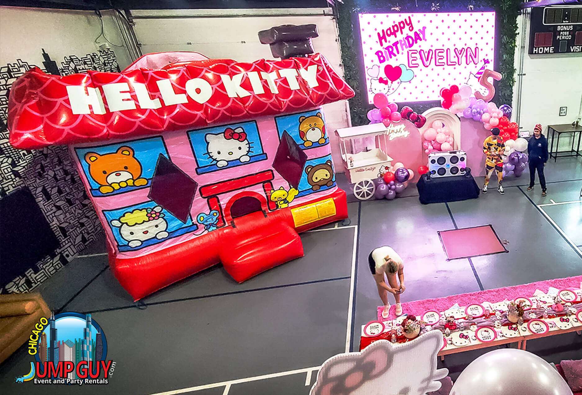Standard inflatable bounce houses including Hello Kitty theme for Downers Grove IL residential birthday parties in 60515