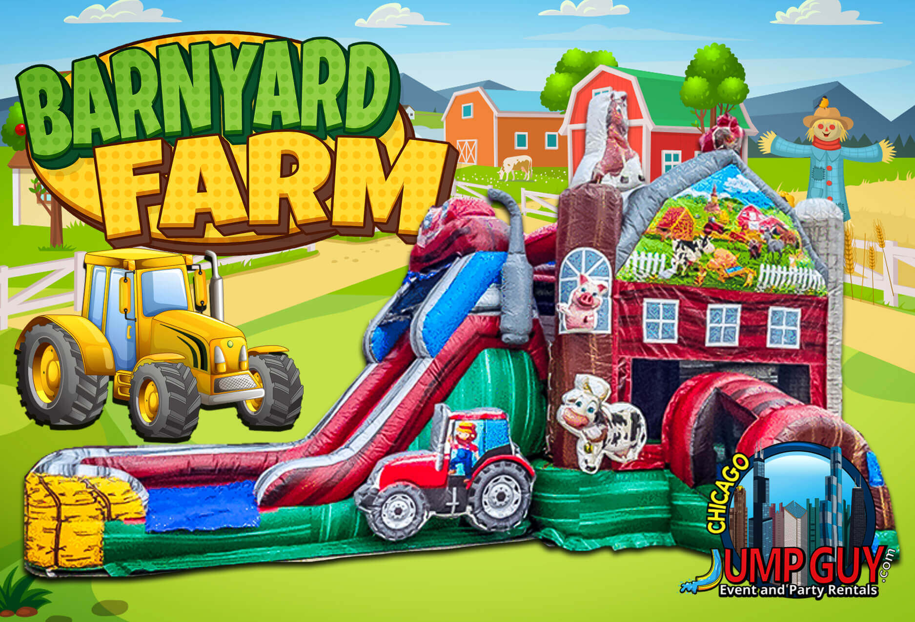 Barnyard Farm and themed inflatable bounce houses for Downers Grove IL birthday parties and outdoor events