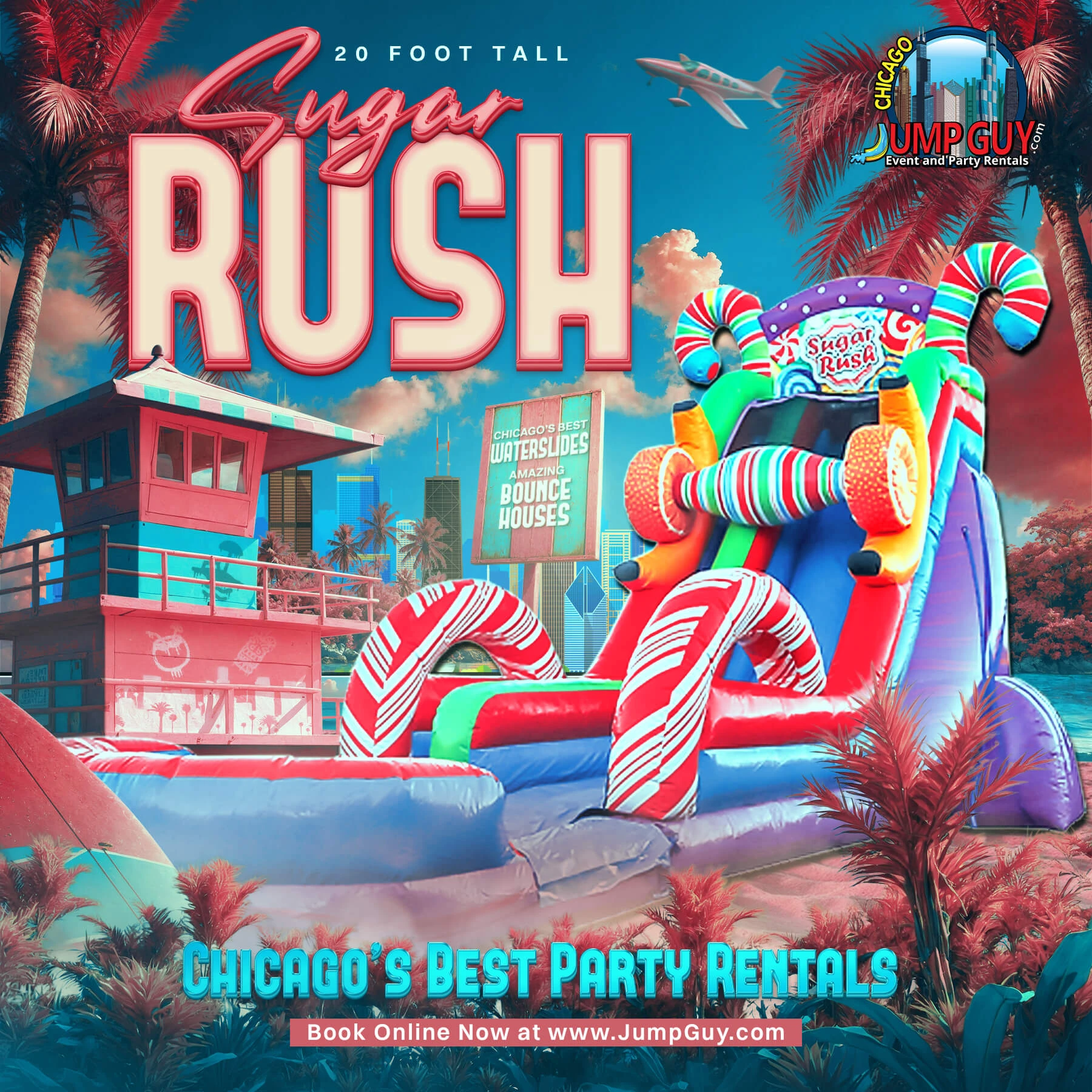 Sugar Rush water slide rentals category card for Downers Grove IL summer events in 60515 and 60516