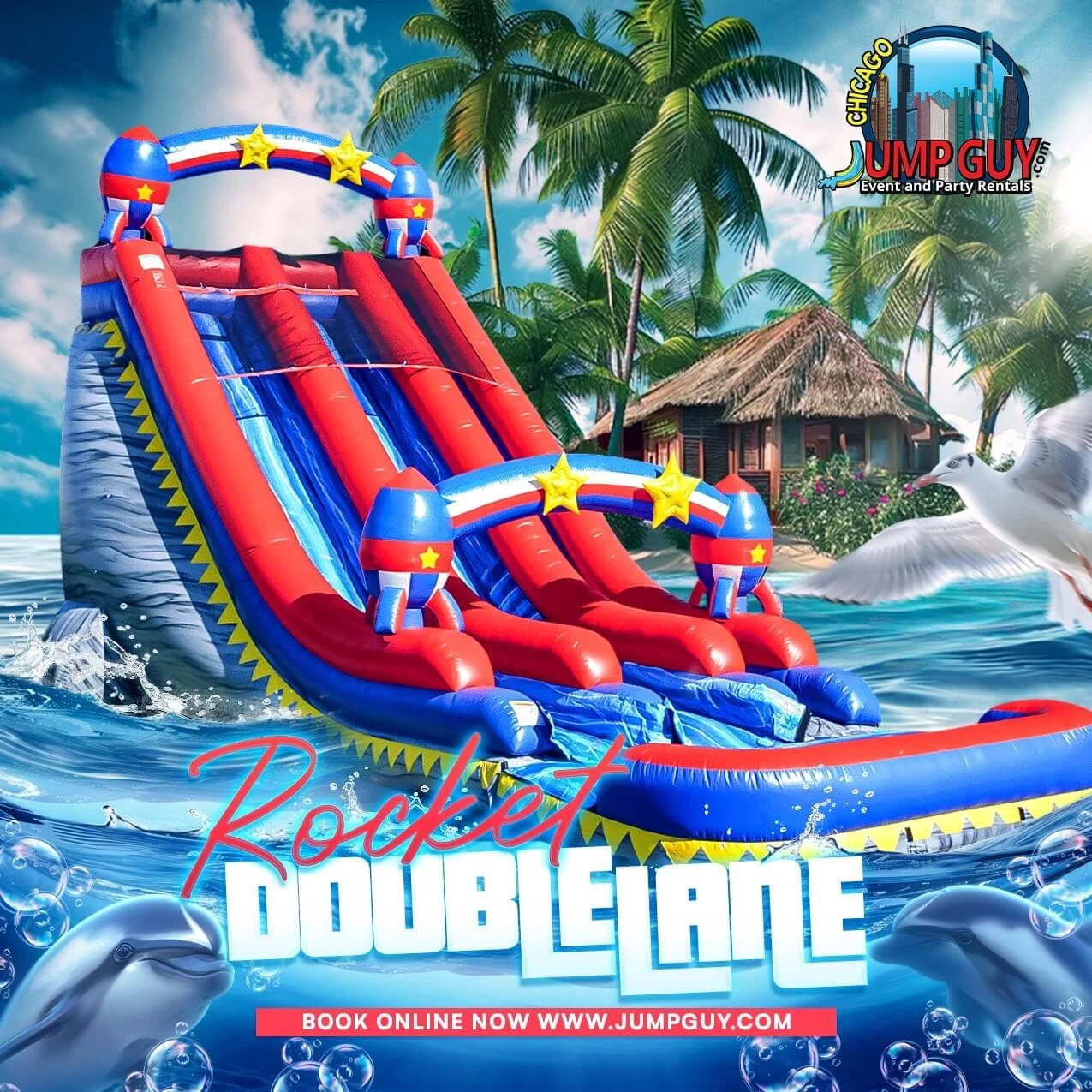 22ft Rocket Dual Lane Dry Slide rental in Downers Grove, IL (60515/60516) by Jump Guy Party Rentals